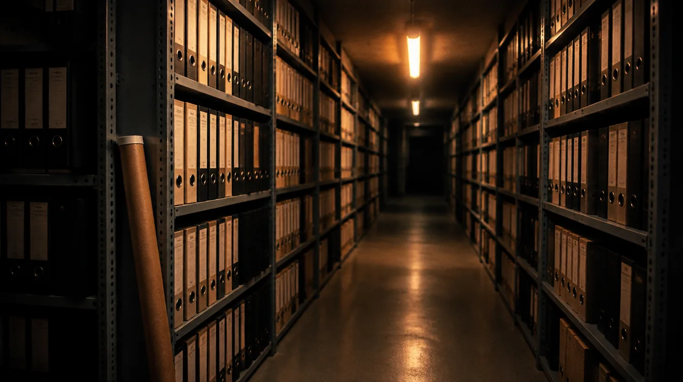 Reihen von Aktenordnern im Archiv